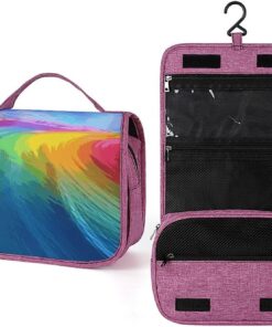 Rainbow Ocean Trousse de toilette pour homme et femme, crochet de suspension portable, trousse de maquillage pour accessoires, shampooing, conteneur pleine grandeur, articles de toilette