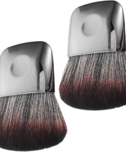Lot de 2 Pinceaux de Maquillage Plats Noirs pour Poudre et Contour | Poils en Fibre, Manche Plastique, Format Portable, pour Femmes, Finition Élégante
