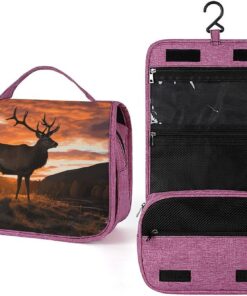 Red Deer Bull Elk Trousse de toilette pour homme et femme, crochet de suspension portable, trousse de maquillage pour accessoires, shampooing, conteneur pleine grandeur, articles de toilette
