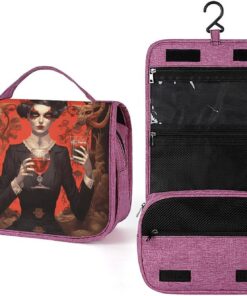 Trousse de toilette de style rouge et noir pour homme et femme, sac de maquillage portable à crochet de suspension, trousse de maquillage pour accessoires, shampooing, conteneur pleine