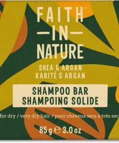 Faith In Nature Shampooing Solide Naturel au Karité et à l’Argan, Nourrissant, Végan et Non Testé sur les Animaux, Sans SLS ni Parabènes, pour Cheveux Secs à Très Secs, 85 g