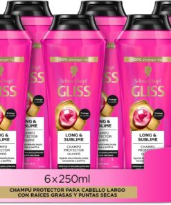 Gliss - Shampooing pour cheveux longs aux racines grasses - Long&Sublime - 4 x 250 ml- Gamme protectrice