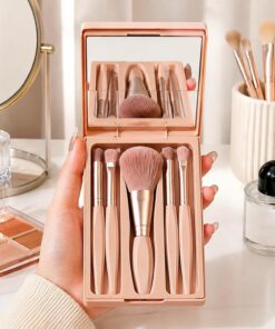 Lot de 5 pinceaux de maquillage avec étui miroir pour voyage, usage quotidien