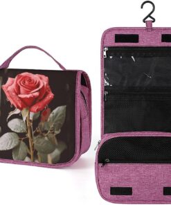 Trousse de toilette pour homme et femme, motif roses rouges et amour, trousse de maquillage portable à crochet de suspension, trousse de maquillage pour accessoires, shampooing, conteneur