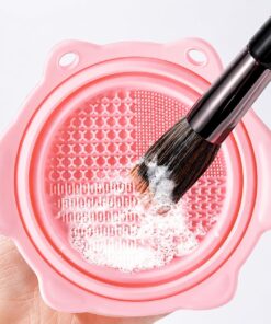 Bol de nettoyage pliable en silicone pour pinceaux de maquillage, houppettes et pinceaux, outil de nettoyage portable, parfait pour une utilisation en voyage.