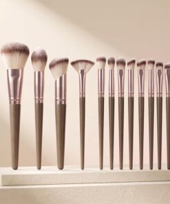 Lot de 12 pinceaux de maquillage professionnels doux synthétiques pour le visage et les yeux, poudre, blush, contour, fard à paupières, anti-cernes, pour maquillage quotidien complet (champagne)