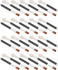 Housoutil Pinceaux à Paupières Double Embout 30 Pièces en Aluminium Argenté, Applicateurs Réutilisables avec Embouts en Latex Doux pour Modeler et Remplir Sourcils, Outil de Maquillage