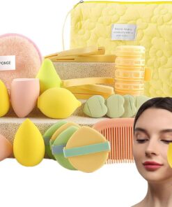 Trousse Complète d'Accessoires de Maquillage | Kit d'Outils, Éponge, Applicateur, Houppette - Collection d'Accessoires Cosmétiques avec Mallette de Voyage au Design Élégant pour les