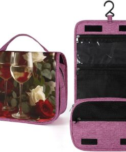 Trousse de toilette avec roses sur table pour homme et femme, trousse de maquillage portable à crochet de suspension, trousse de maquillage pour accessoires, shampooing, conteneur pleine