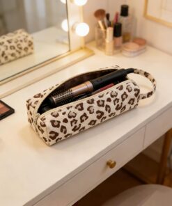 Sac de voyage matelassé pour outils de cheveux, organiseur portable pour produits de toilette, pochette de transport souple pour sèche-linge et outils (imprimé léopard)