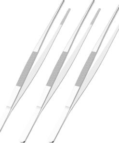 Lot de 3 pinces à épiler en acier inoxydable de 25,4 cm, avec pointe droite ronde, dentelée, épaisseur de 0,1 cm, en acier inoxydable, outil de réparation multifonction pour le jardin, la