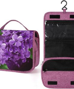 Trousse de toilette florale violette pour homme et femme, trousse de maquillage portable à crochet de suspension, trousse de maquillage pour accessoires, shampooing, conteneur pleine grandeur