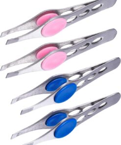 Artibetter Pinces à Épiler Lot de 4 Pièces en Acier Inoxydable pour Femmes Embouts Intégrés et en Caoutchouc, Outil de Couleur Aléatoire pour Sourcils Précis