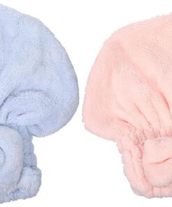 VOSAREA Serviette pour Cheveux en Polaire Corail 2 Pièces Nœud Élastique Absorbant Eau pour Soins Capillaires et Séchage Rapide à Domicile