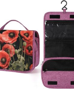 Trousse de toilette pour homme et femme, motif coquelicot rouge, trousse de maquillage portable, trousse de maquillage pour accessoires, shampooing, conteneur pleine grandeur, articles de