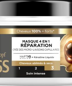 GLISS, Schwarzkopf, Masque 4en1, Reparation, Keratine Liquide, Haptiq System, Cree des Micro Liaisons Capillaires, Cheveux Abimes et Secs, Soin Intense, Nourrit & Repare, 400ml