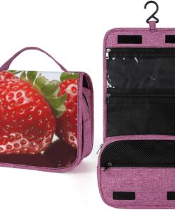 Trousse de toilette rouge fraise pour homme et femme, crochet de suspension portable, trousse de maquillage pour accessoires, shampooing, conteneur pleine grandeur, articles de toilette