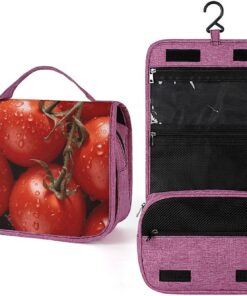 Trousse de toilette à motif tomates rouges mûres pour hommes et femmes, trousse de maquillage portable à crochet de suspension, trousse de maquillage pour accessoires, shampooing, conteneur