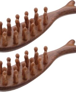 Lot de 2 Peignes de Massage Ovale en Bois de Santal Naturel Masseur de Cuir Chevelu à Dents Larges Outil Démêlant pour Femmes sans Peinture Motif Baleine Soin Capillaire et
