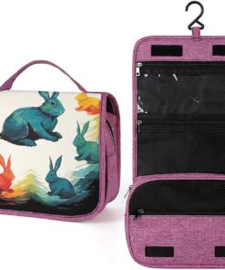 Trousse de toilette en forme de lapin arc-en-ciel pour homme et femme, crochet de suspension portable, trousse de maquillage pour accessoires, shampooing, conteneur pleine grandeur, articles