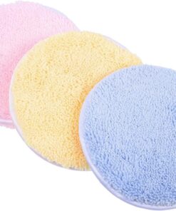 Ciieeo Lot de 3 Disques Démaquillants Ronds Lavables en Coton, Couleurs Assorties Jaune, Rose et Bleu, Accessoires Réutilisables pour Visage, Outil Pratique pour Nettoyage et Maquillage