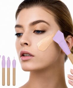 Lot de 4 pinceaux de maquillage en silicone - Spatule plate - Pinceaux de fond de teint doux - Outils d'application pour masque de boue liquide - Crème anti-cernes - Violet