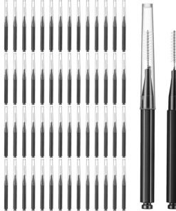 YUXIANLB Lot de 60 pinceaux à sourcils avec capuchon, brosse de plastification des sourcils, peignes à cils et extensions de cils, outils de maquillage multi-usages, noir