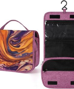 Trousse de toilette violette en tissu tie-dye pour hommes et femmes, trousse de maquillage portable à crochet de suspension, trousse de maquillage pour accessoires, shampooing, conteneur