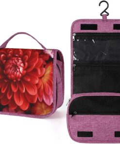 Trousse de toilette rouge belle fleur pour homme et femme, crochet de suspension portable, trousse de maquillage pour accessoires, shampooing, conteneur pleine grandeur, articles de toilette