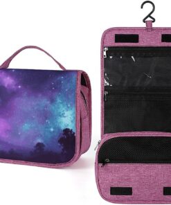 Trousse de toilette violet ciel étoilé pour homme et femme, trousse de maquillage portable à crochet de suspension, trousse de maquillage pour accessoires, shampooing, conteneur pleine