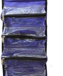 Enroulable Cosmétique Maquillage Étui Organisateur Pochette Suspendu Articles de Toilette Bijoux Lavage Sac - Bleu