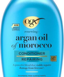 OGX Après-Shampooing Réparateur Huile d'Argan du Maroc, flacon de 385 mL | Soin capillaire pour cheveux secs et abîmés, Réparation intense, Protection renforcée, Après-shampoing sans sulfate
