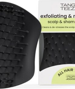 Tangle Teezer Scalp Exfoliator & Massager, Brosse à Cheveux Soin, Détoxifie le Cuir Chevelu, Élimine Impuretés et Cellules Mortes, à Utiliser sous la Douche ou avec une Huile Capillaire, Noir Onyx