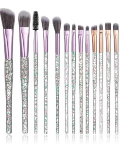 Lot de 15 pinceaux de maquillage gris à paillettes - Jolis pinceaux de maquillage pour fard à paupières - Kit professionnel pour fond de teint, anti-cernes - Maquillage liquide - Pour femme
