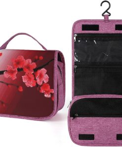 Trousse de toilette en forme de fleur de cerisier rouge pour homme et femme, crochet de suspension portable, trousse de maquillage pour accessoires, shampooing, conteneur pleine grandeur