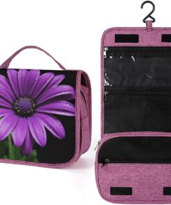 Trousse de toilette marguerite violette pour homme et femme, trousse de maquillage portable à crochet de suspension, trousse de maquillage pour accessoires, shampooing, conteneur pleine