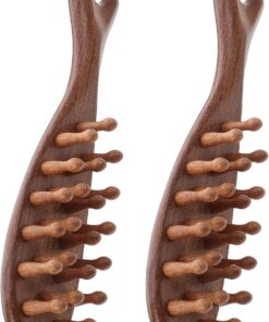 Housoutil 2 Pièces Peigne de Massage en Bois de Santal Masseur de Cuir Chevelu Démêleur pour Types de Cheveux Picots Arrondis sans Vernis Naturel et Pratique pour Soin Capillaire