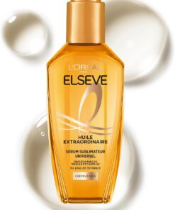 L'Oréal Paris - Elseve Huile Extraordinaire - Soin Sublimateur Universel Nourrissant Multi-Usages - Sans Rinçage - Enrichi en Huiles Rares de Marula & Camélia - Tous Types de Cheveux Secs - 100 ml | Huiles Marula & Camélia, Contrôle frisottis 96h, Protection chaleur 230°C, Multi-usages sans rinçage