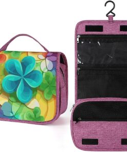 Trousse de toilette motif trèfle arc-en-ciel pour homme et femme, crochet de suspension portable, trousse de maquillage pour accessoires, shampooing, conteneur pleine grandeur, articles de