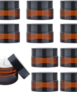 Lot de 10 pots à pommade en verre ambré - 20 ml - Petite boîte avec couvercle - Pour le remplissage de cosmétiques, lotions, crèmes
