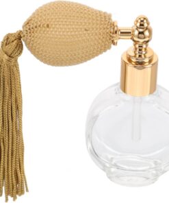 STOBAZA Flacon de Parfum Vintage en Verre Cristal avec Atomiseur à Poire et Pompon Doré, Pulvérisateur Réglable pour Outil de Maquillage Portable Élégant
