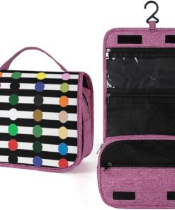 Trousse de toilette noire et blanche à pois arc-en-ciel pour homme et femme, crochet de suspension portable, trousse de maquillage pour accessoires, shampooing, conteneur pleine grandeur