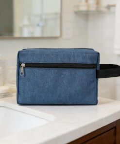 Trousse de toilette avec fermeture éclair et poignée, pour la maison, le bureau, la femme, 1 pièce (bleu marine)