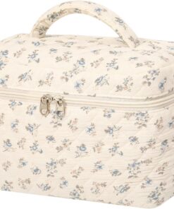 Trousse de Maquillage en Coton élégante avec Plusieurs Compartiments, Parfaite pour Les pinceaux, Les Rouges à lèvres et Les Outils de beauté Trousse de Maquillage en Coton à imprimé Floral