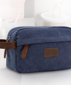 Trousse de toilette de voyage pour homme et femme - Accessoires de toilette avec poignées, sacs de rasage, sacs de rangement cosmétiques grande capacité, bleu, Trousse de toilette en toile