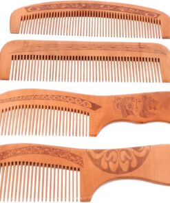 STOBAZA Lot de 4 Peignes en Bois de Pêcher Antistatiques pour Soins Capillaires, Massage du Cuir Chevelu, Format Portable, Accessoires Coiffure pour Maison, Voyage et Bureau