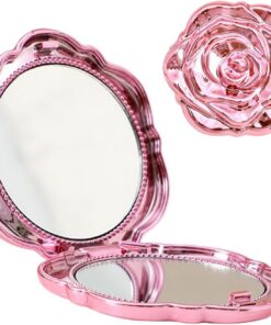 Miroir Compact Pour Vanité – Verre Pliable En Forme De , Réflecteur Double Face Avec Fonction De Grossissement, Mini Accessoire De Poche De Maquillage, Outil Cosmétique De Beauté, Étui Réfléchiss