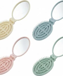 Lot de 4 mini miroirs portables pliants et compacts - Petit miroir de maquillage - Mini brosse pour sac à main - Miroir compact pour enfants - Accessoires pour cheveux pour filles et petites filles