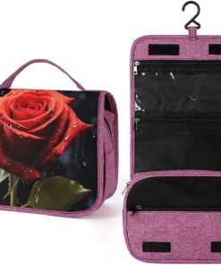 Trousse de toilette pour homme et femme, rose rouge avec éclaboussures rouges, trousse de maquillage portable à crochet de suspension, trousse de maquillage pour accessoires, shampooing