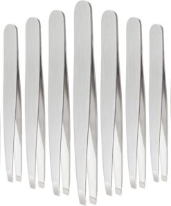12 pinces à épiler inclinées en acier inoxydable avec pointe inclinée pour le visage et les sourcils, pour hommes et femmes Argenté